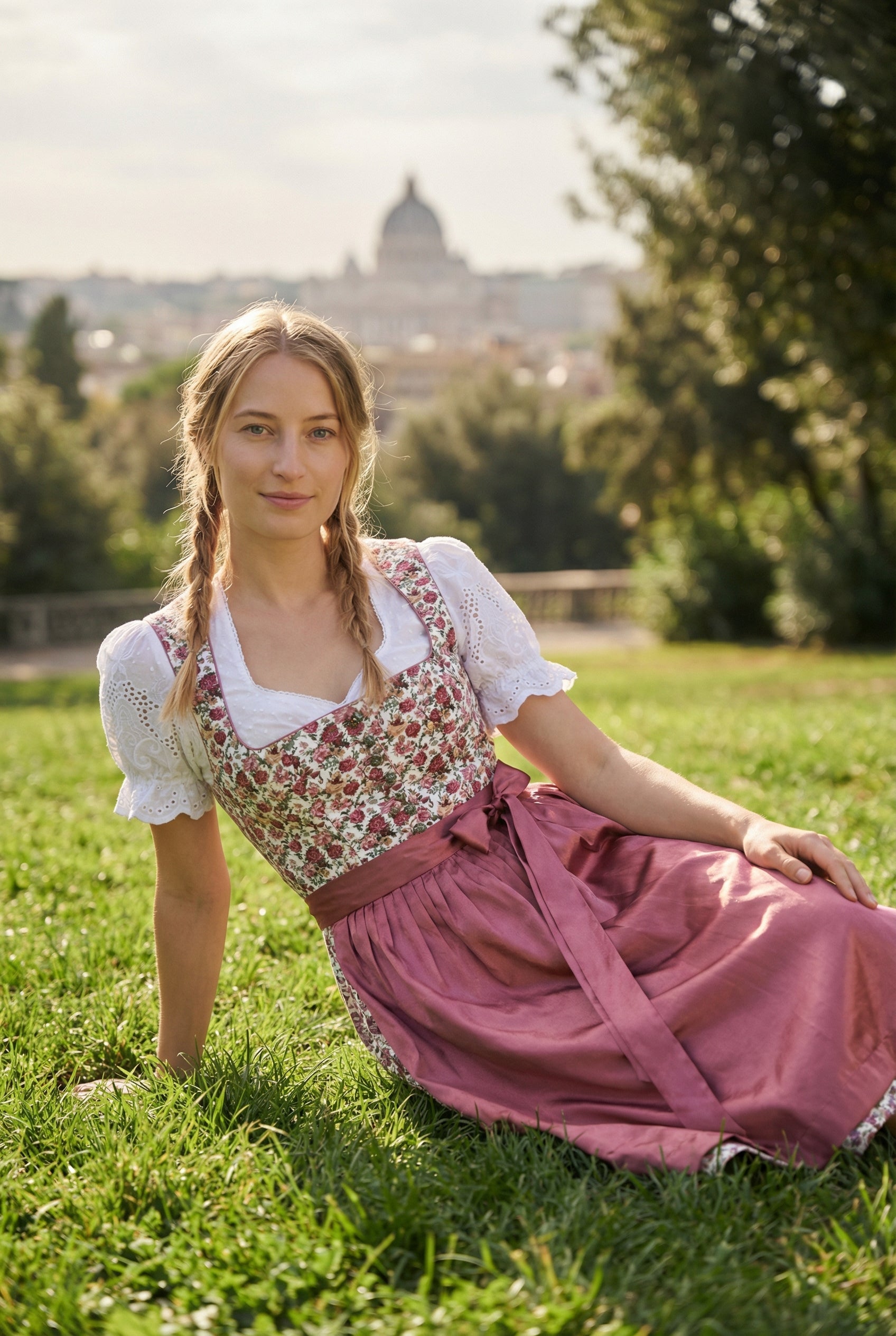 Berwin Long Dirndl 2pcs. 70cm "Anna" red