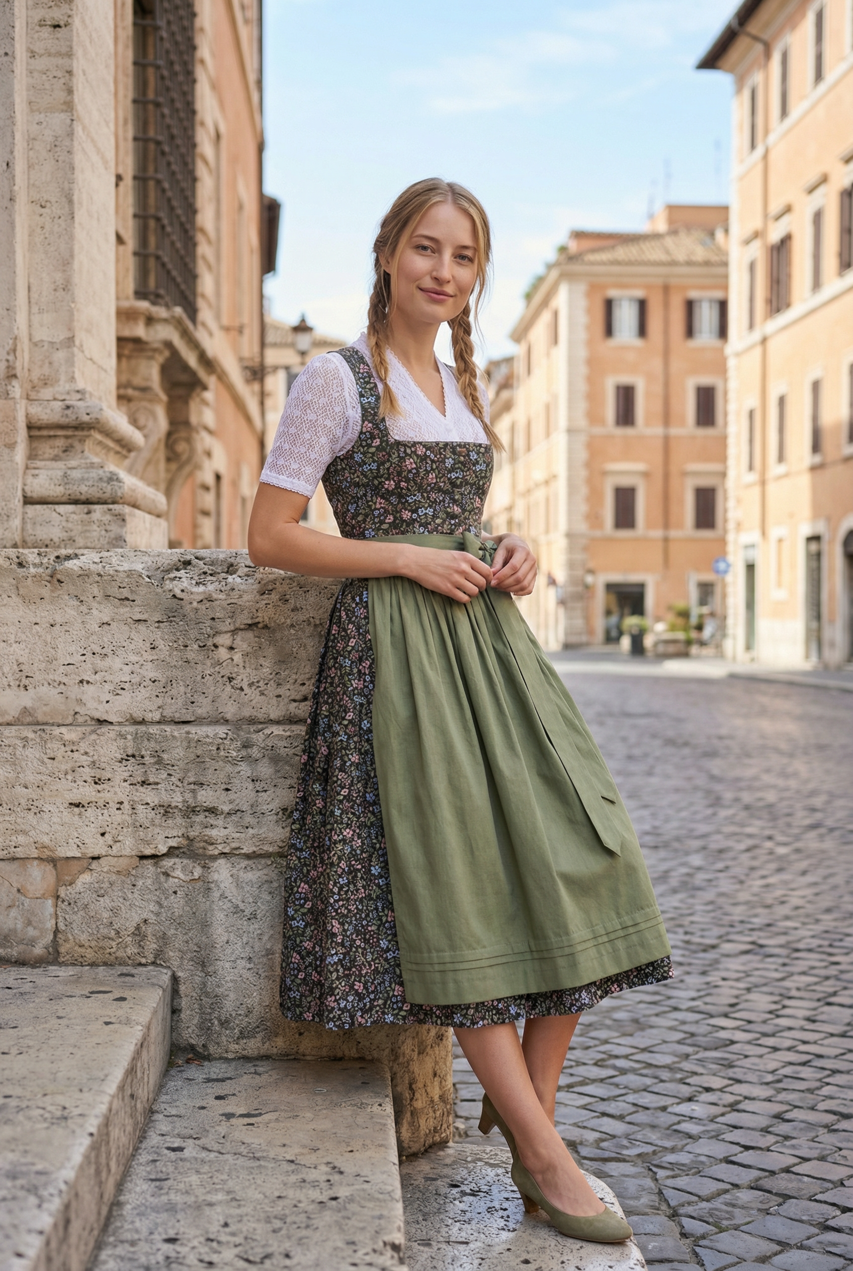 Berwin Long Dirndl 2pcs. 75cm "Jule" olive green (34,44,48)