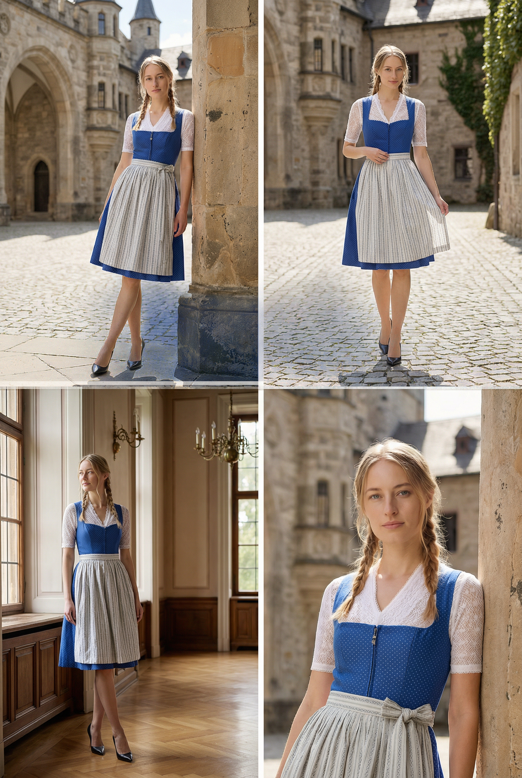 Abito Dirndl con grembiule e allacciatura tradizionale del corpetto Abito Dirndl con grembiule e allacciatura tradizionale del corpetto