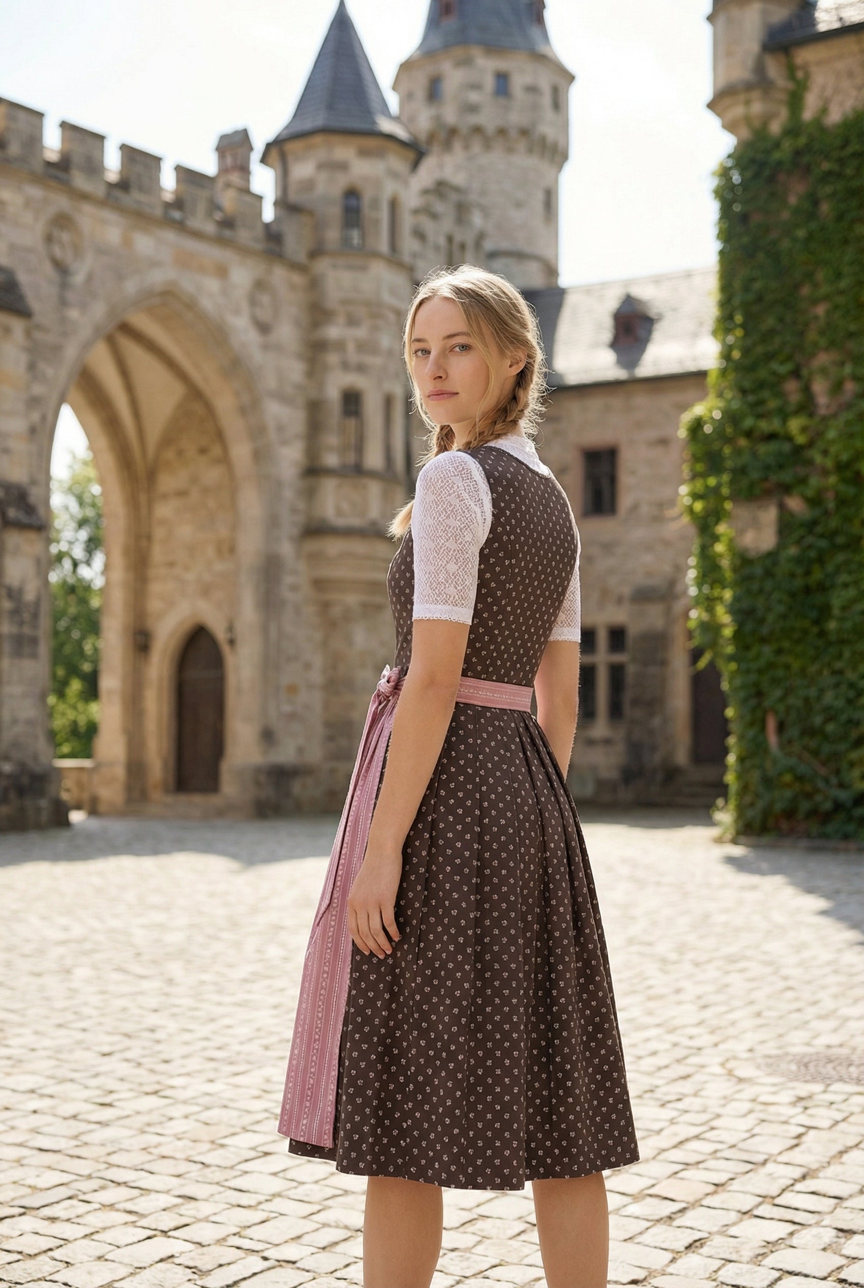 Berwin Midi Dirndl 2pcs. 60cm "Emma" brown/pink