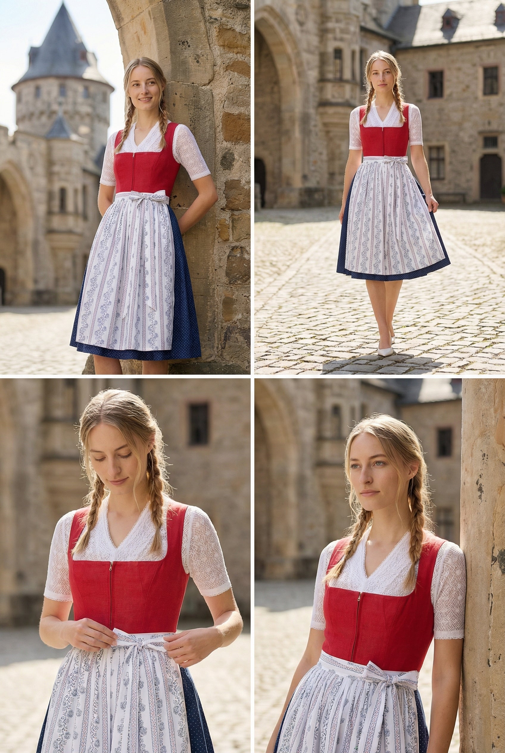 Berwin Long Dirndl 2pcs. 75cm "Alma" red