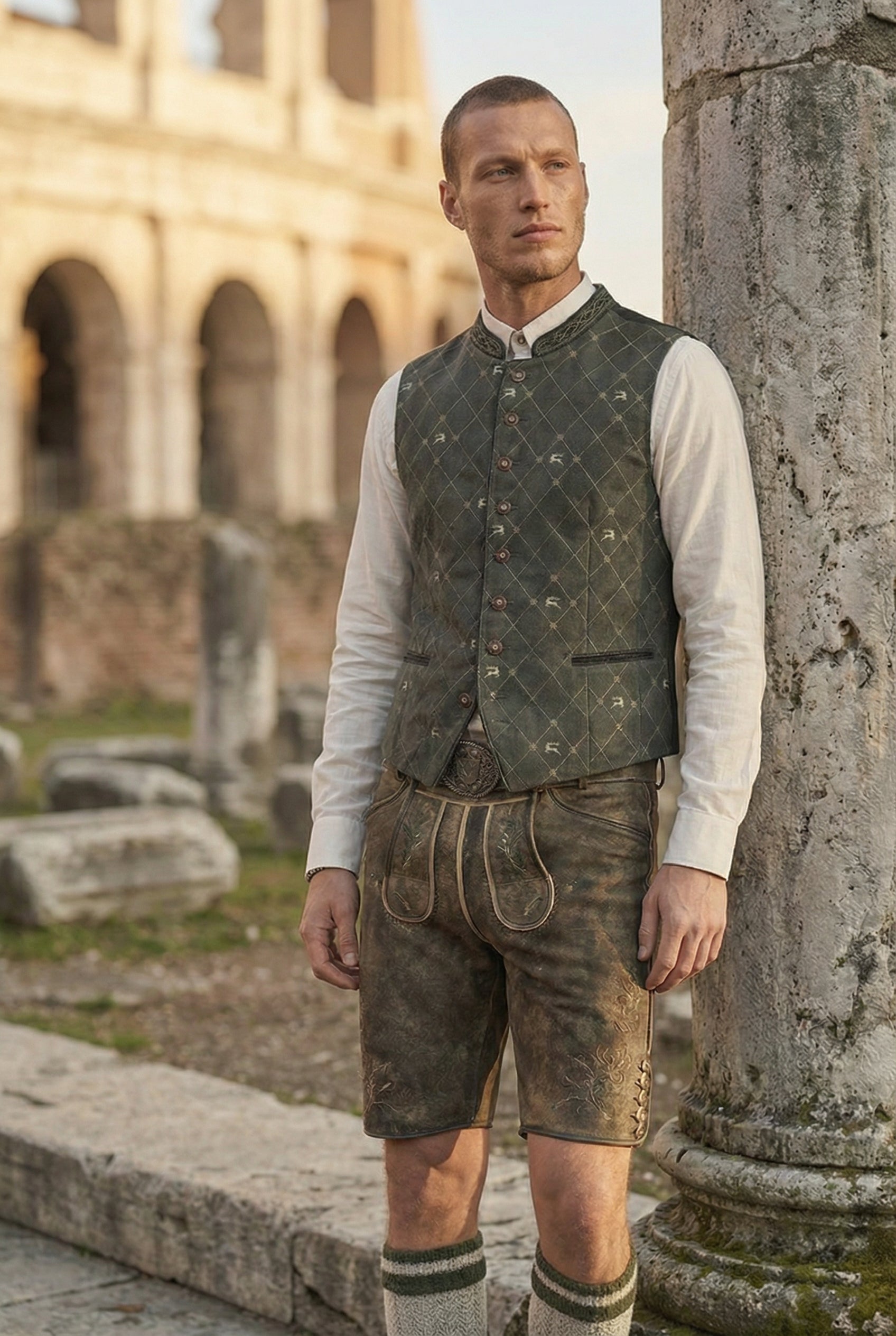 OS Trachten Men's Vest "Deer" green