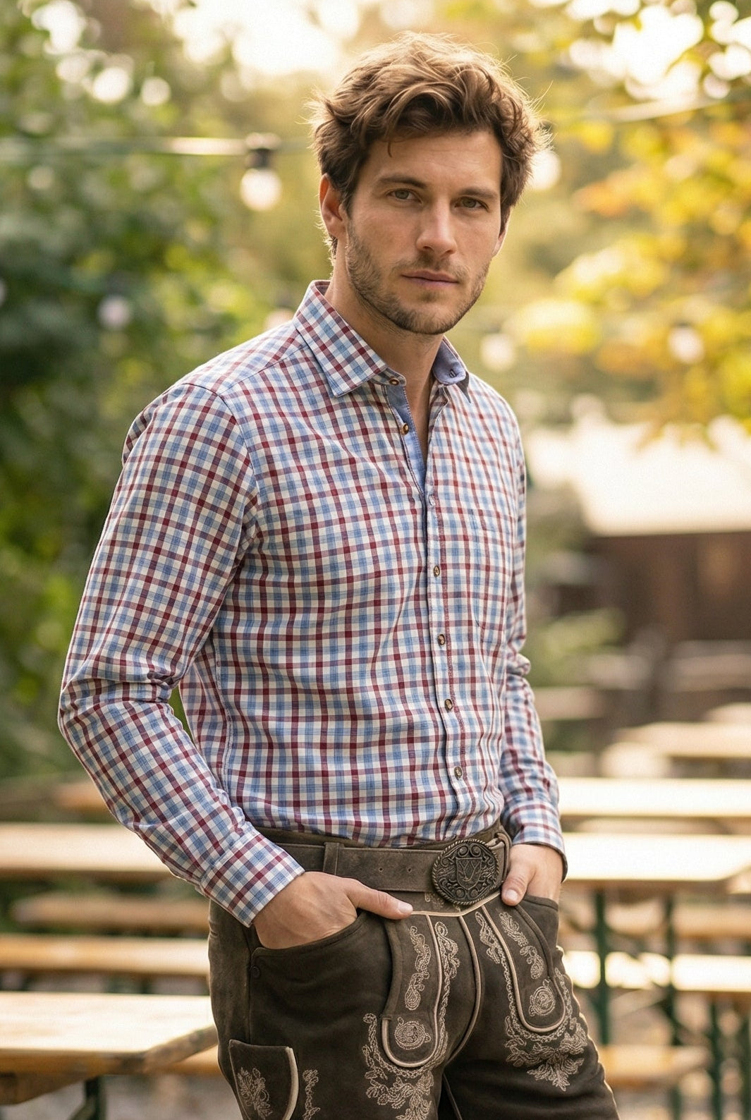 Gipfelstürmer Men Long Sleeve Slim Fit Shirt "Oswald" red/blue