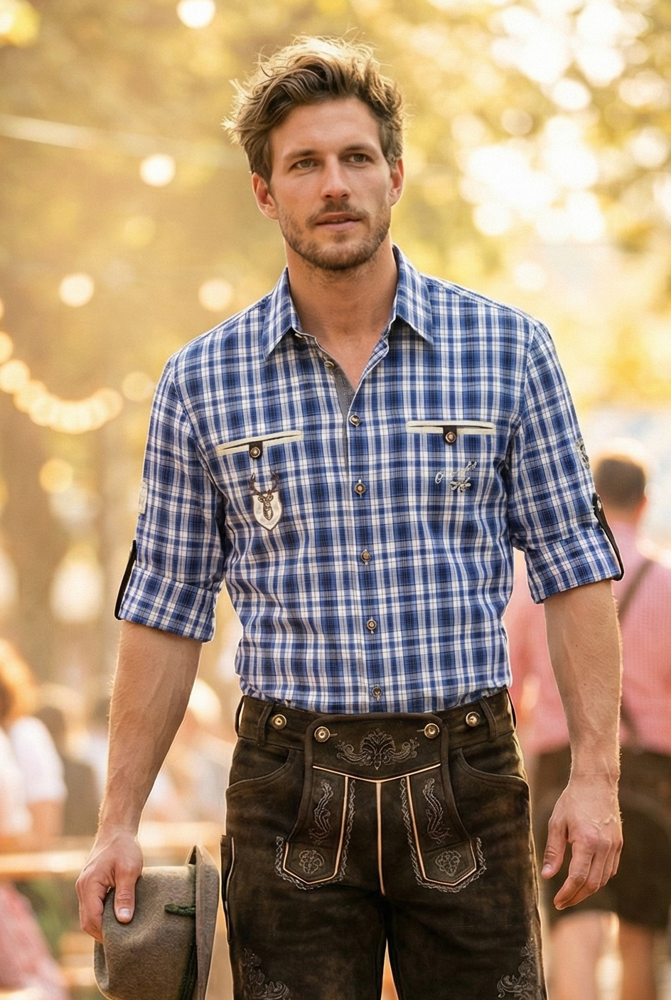 OS Trachten Men's Long Sleeve Regular Fit Shirt "Bruce" blue