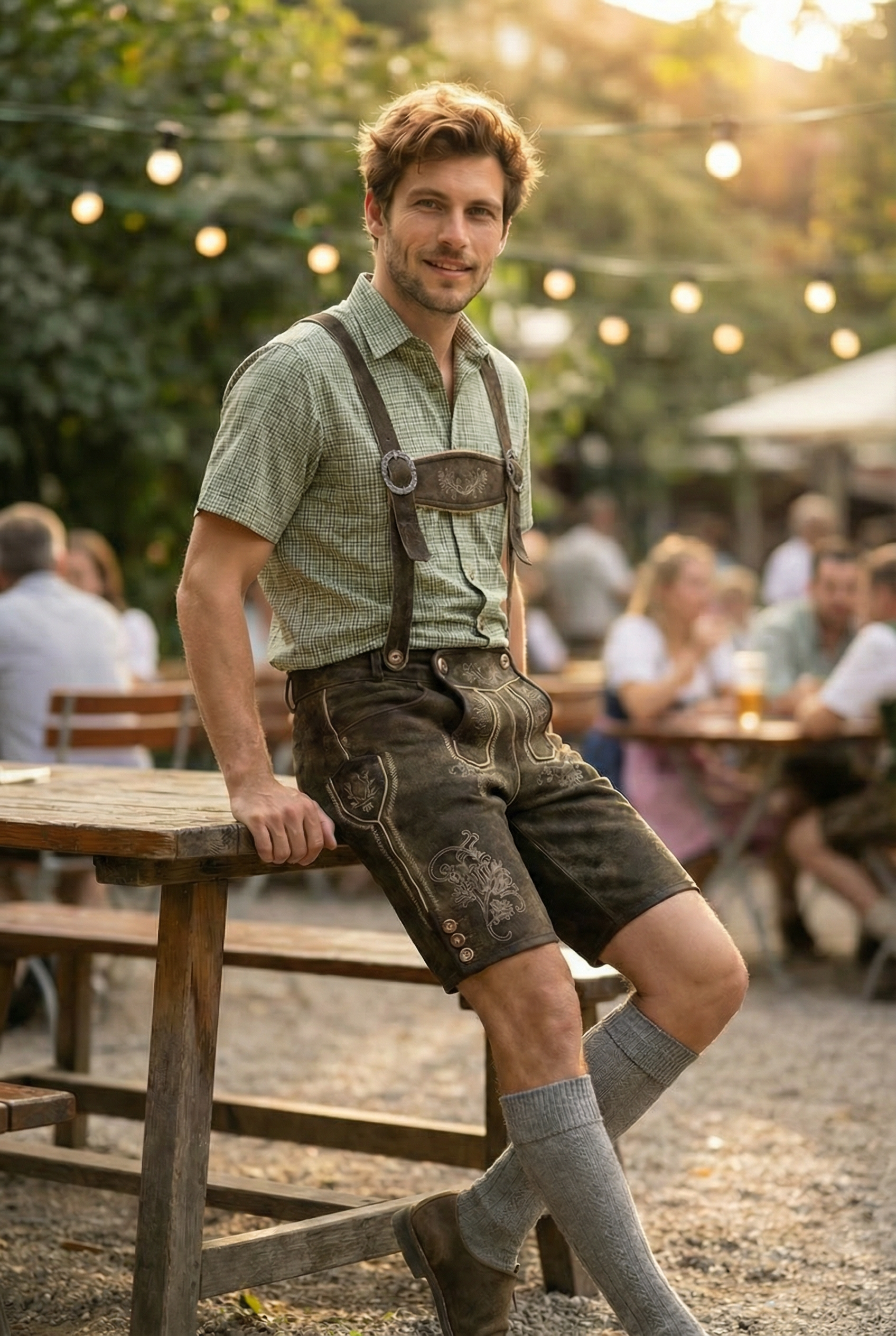 Kruger Men's Lederhosen "Austin" d. brown (w/suspenders)