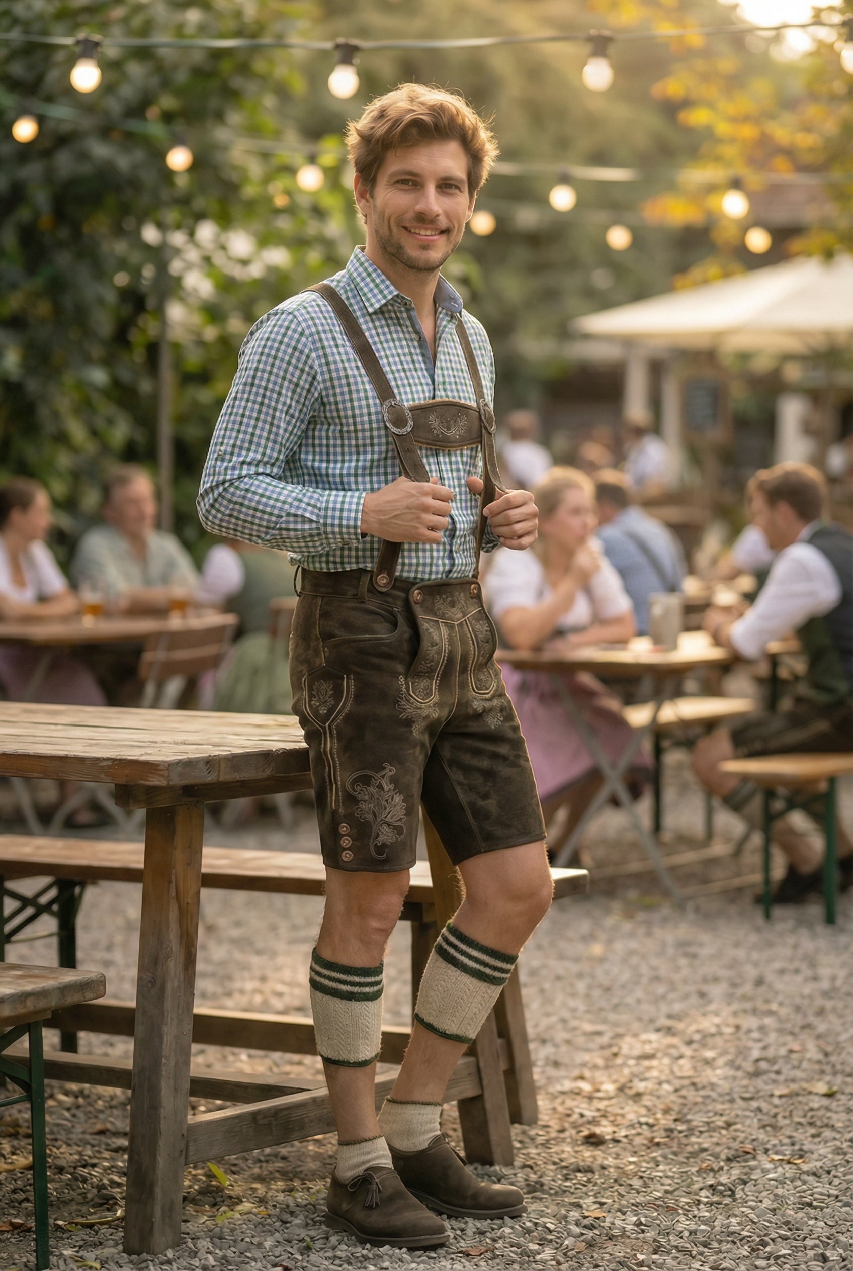 Kruger Men's Lederhosen "Austin" d. brown (w/suspenders)