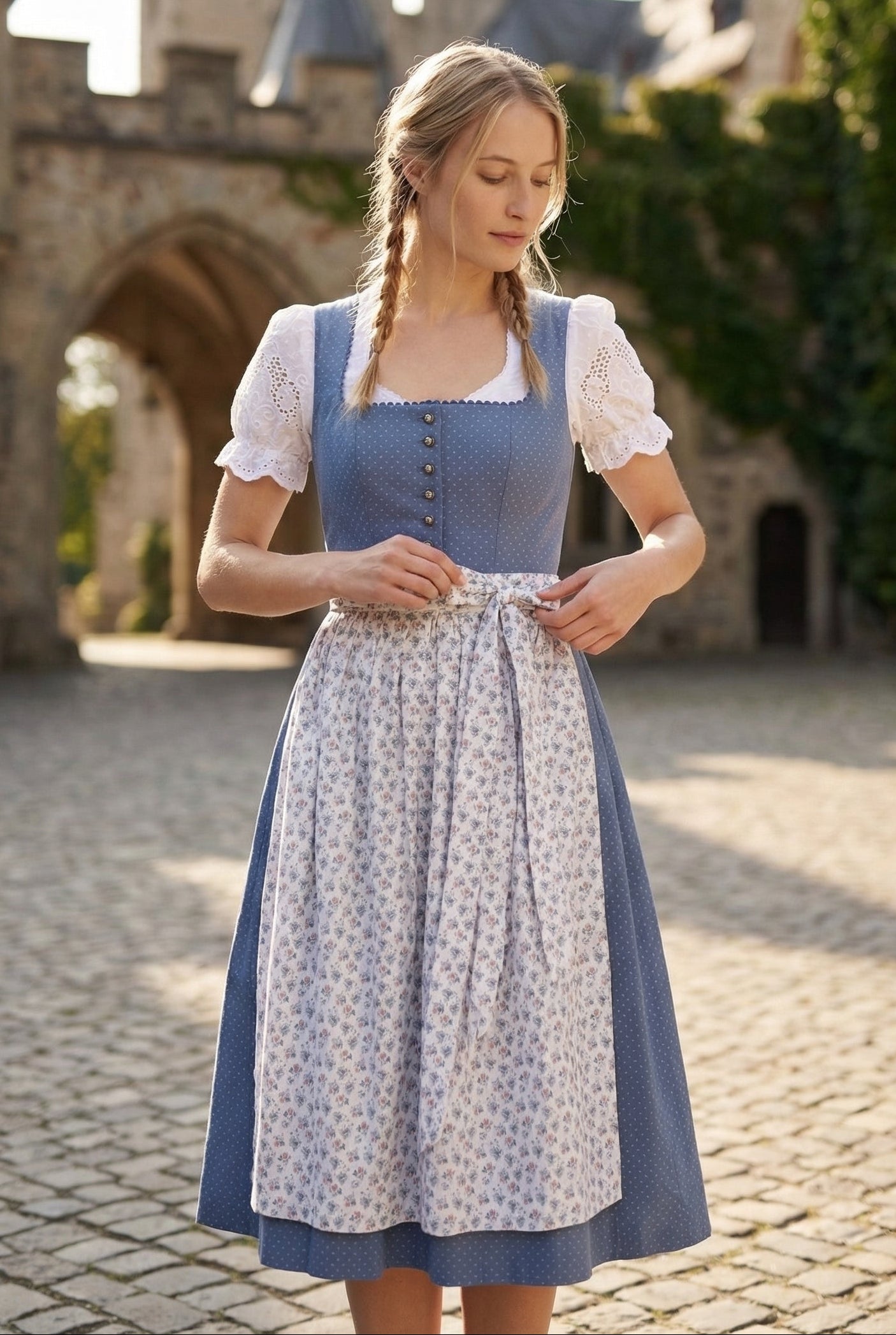 Berwin Long Dirndl 2pcs. 75cm "Sarah" blue