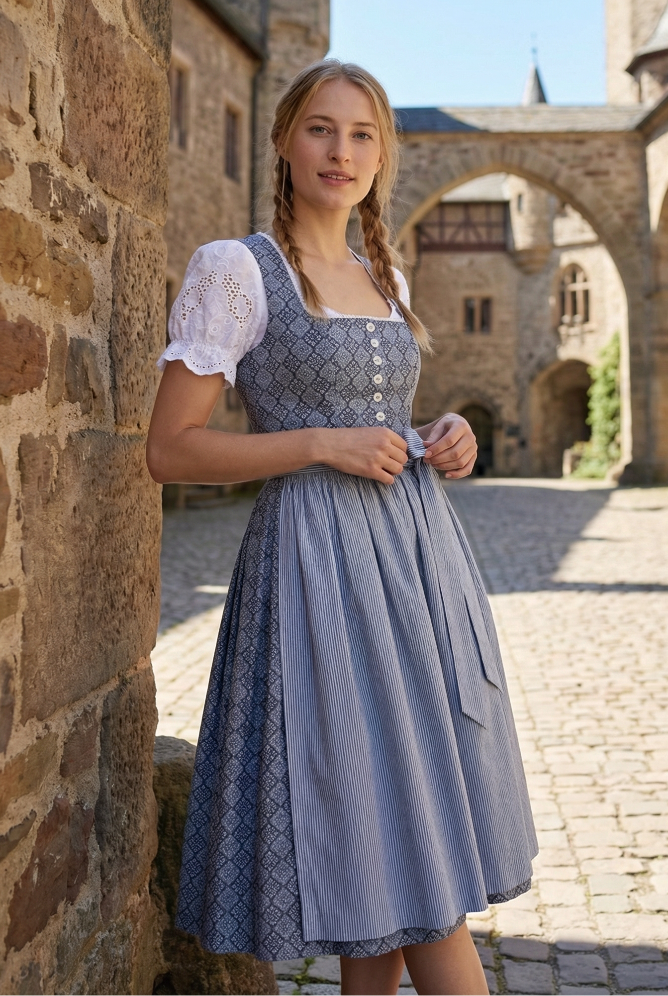 Berwin Long Dirndl 2pcs. 75cm "Lina" blue