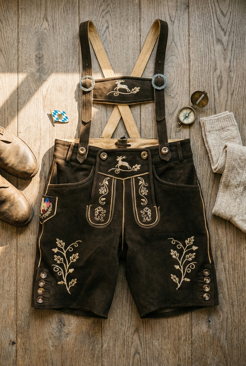 Men's Lederhosen "Vogtland3" H-Straps Dark Brown