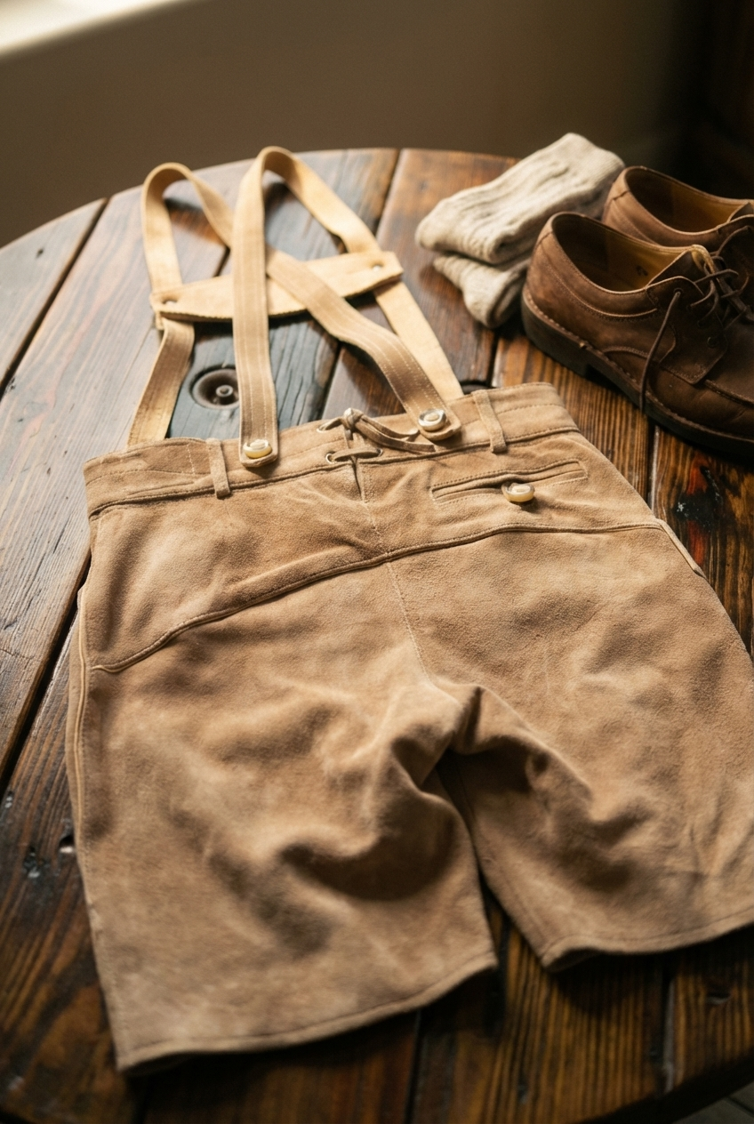 Men's Lederhosen "Vogtland3" H-Straps Light Brown