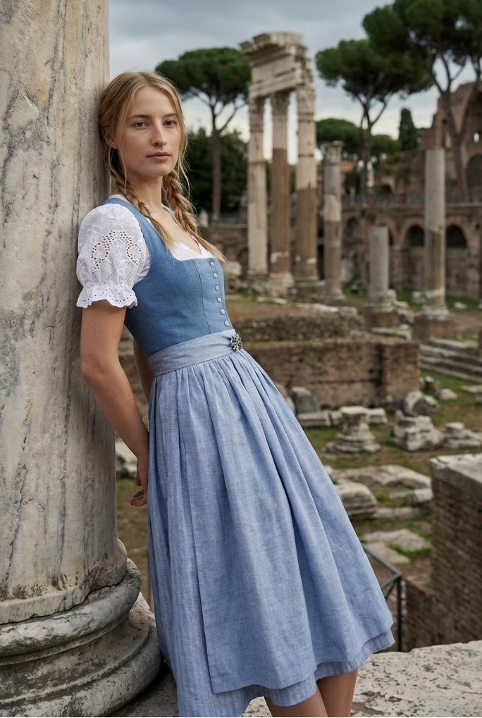 Berwin Long Dirndl 2pcs. 75cm "Hali" light blue