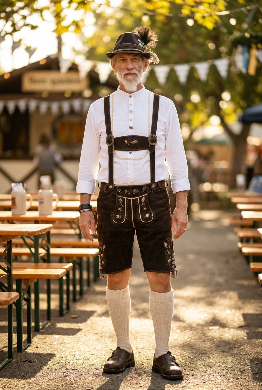 Kruger Men's Lederhosen "Calle" (d.brown) with suspenders