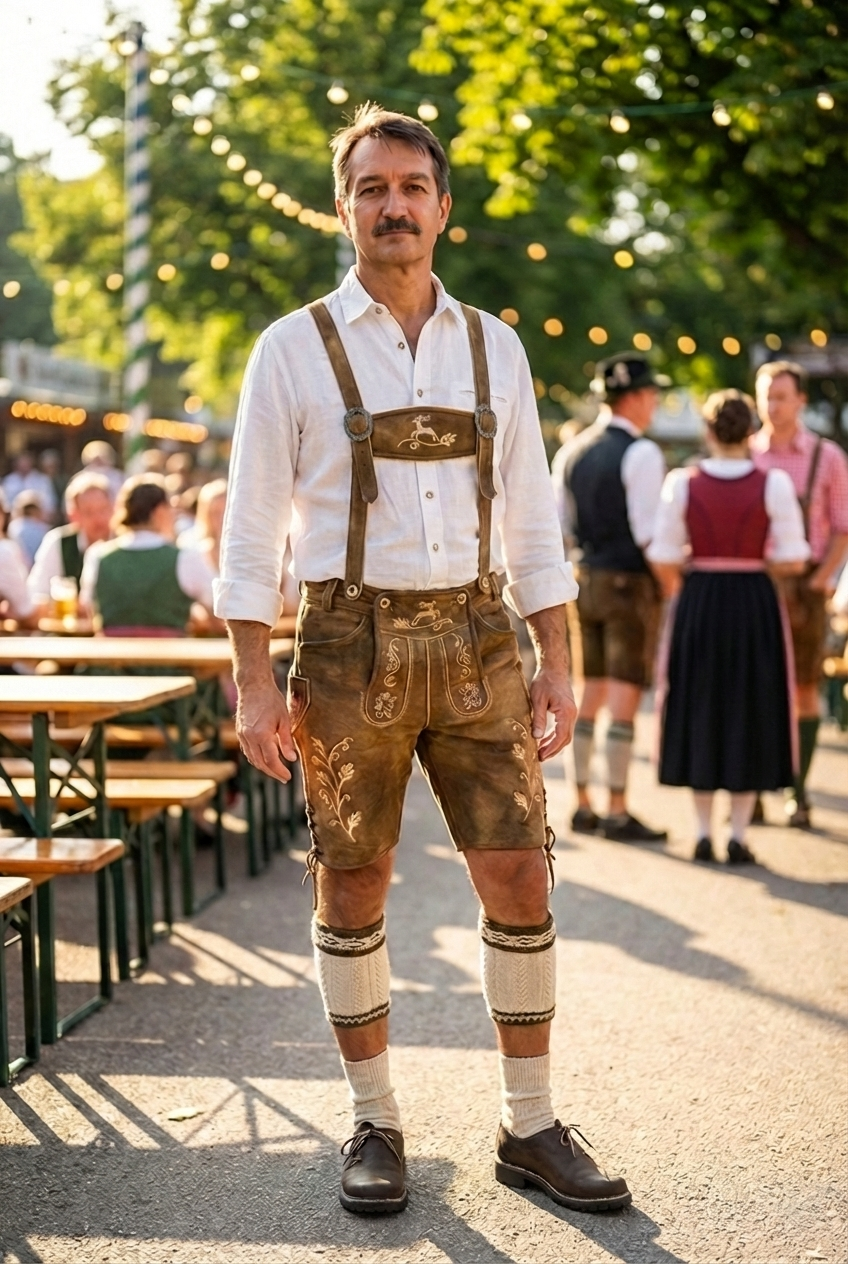 Men's Lederhosen "WurstLife" H-Straps Brown
