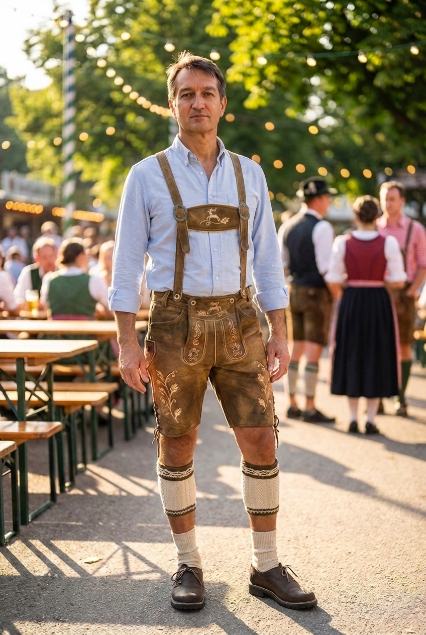 Men's Lederhosen "Vogtland3" H-Straps Brown