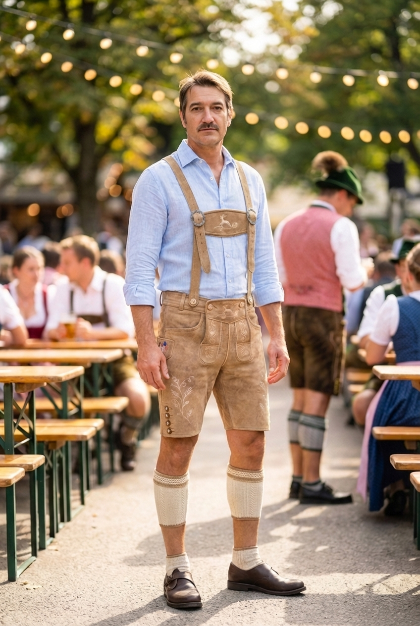 Men's Lederhosen "Vogtland3" H-Straps Light Brown