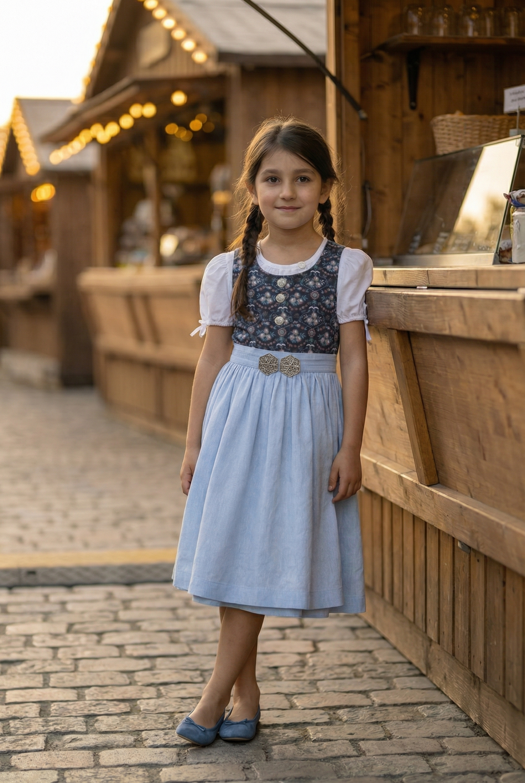 Barwolf Girls Dirndl 3 pcs. "Franzi" blue
