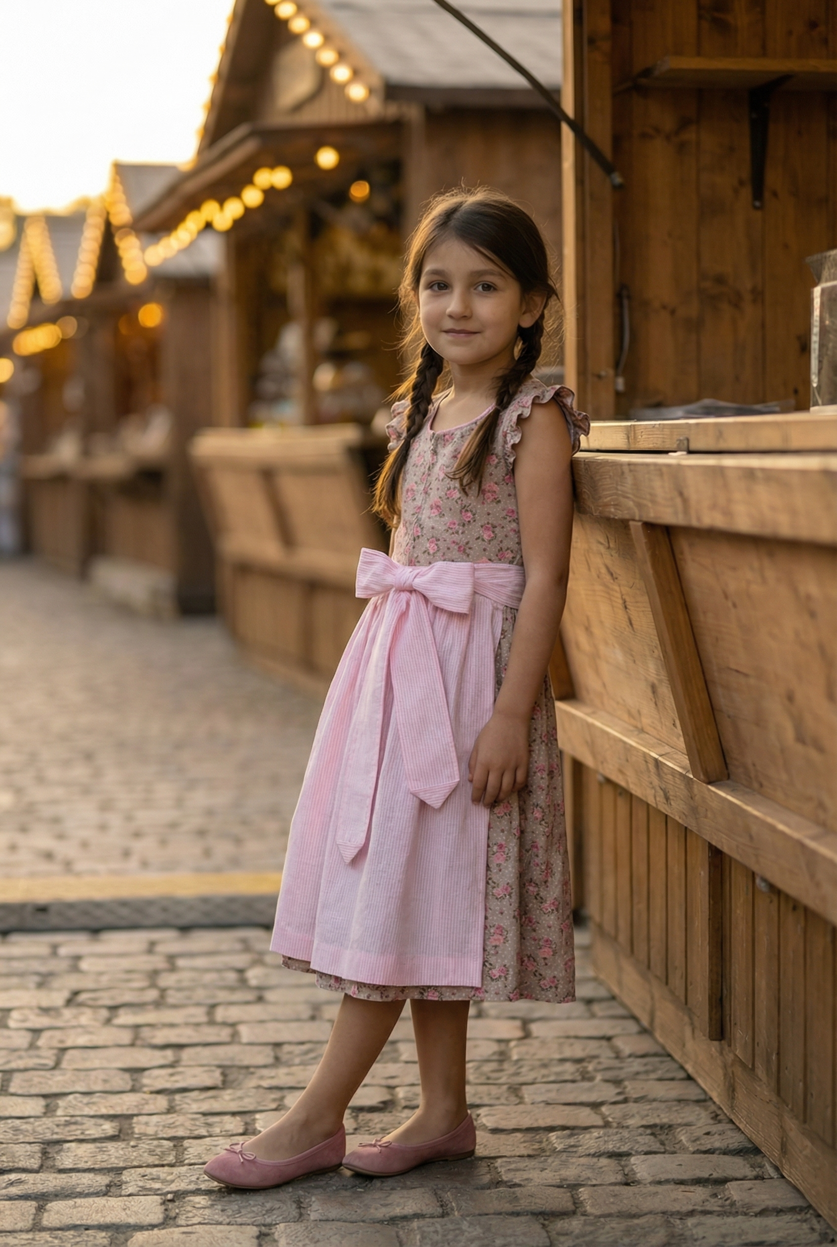 Barwolf Girls Dirndl 3 pcs. "Beth" taupe/rose