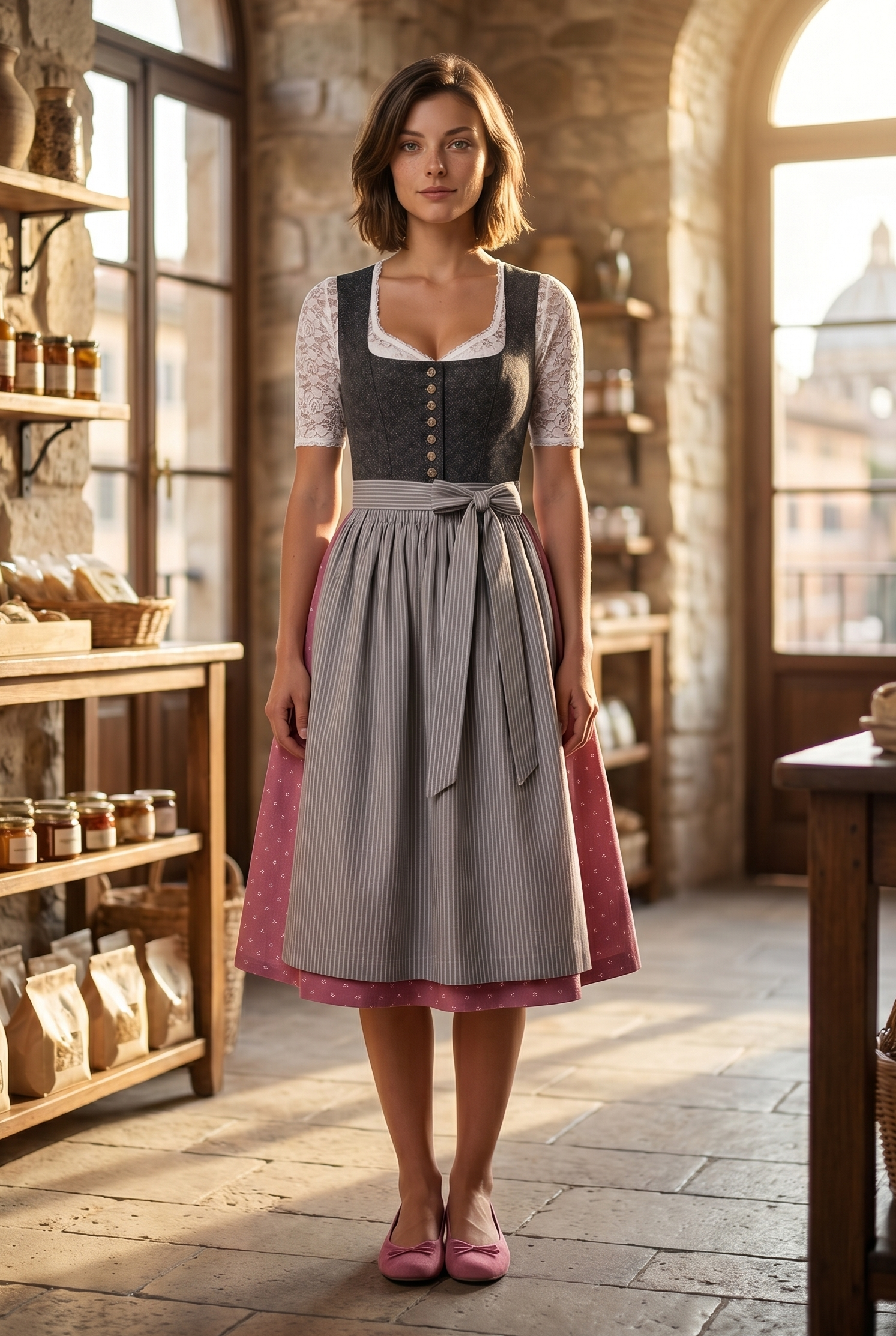 Berwin Long Dirndl 2pcs. 75cm 'Marlene' anthracite