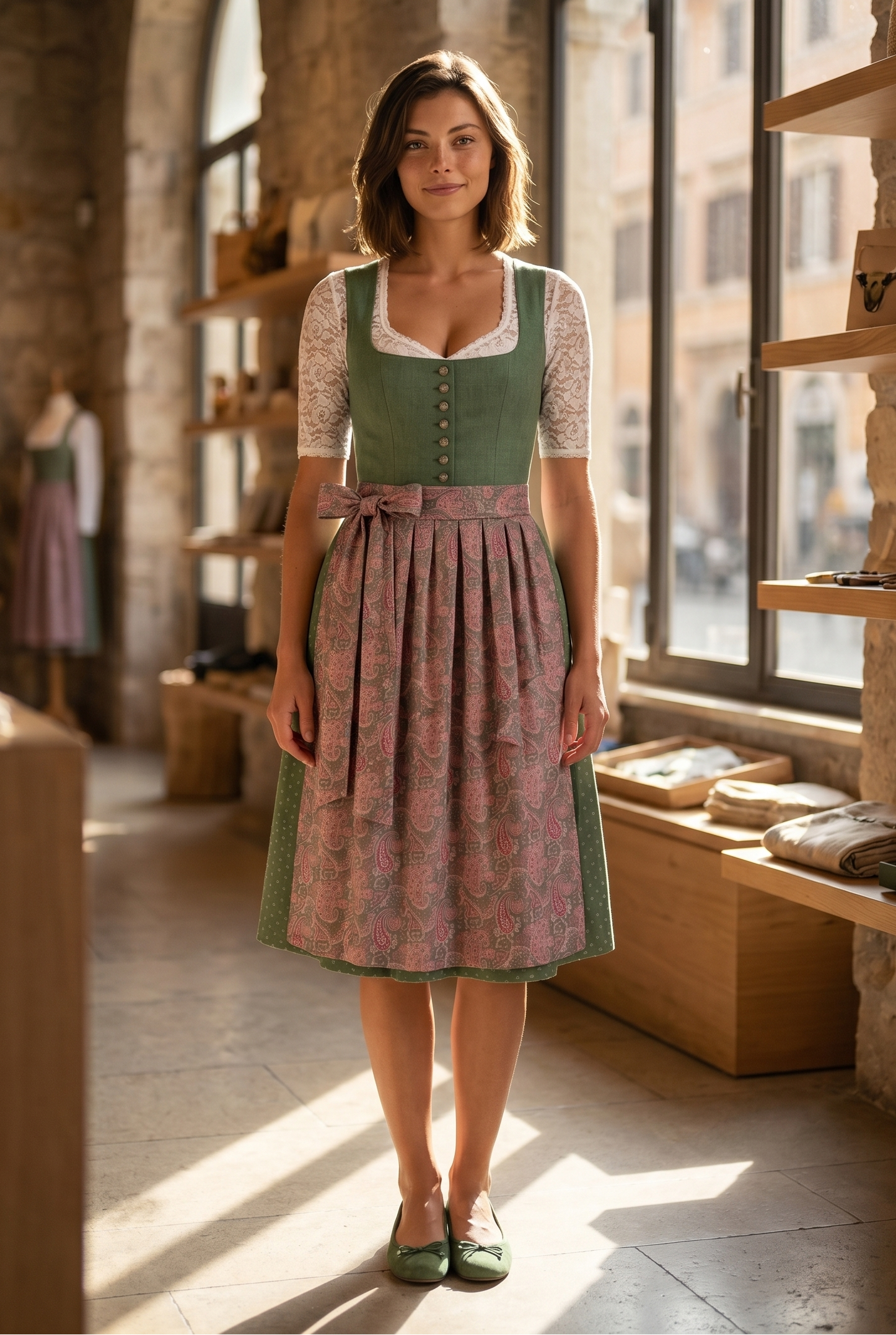 Berwin Long Dirndl 2pcs. 75cm 'Greta' sage