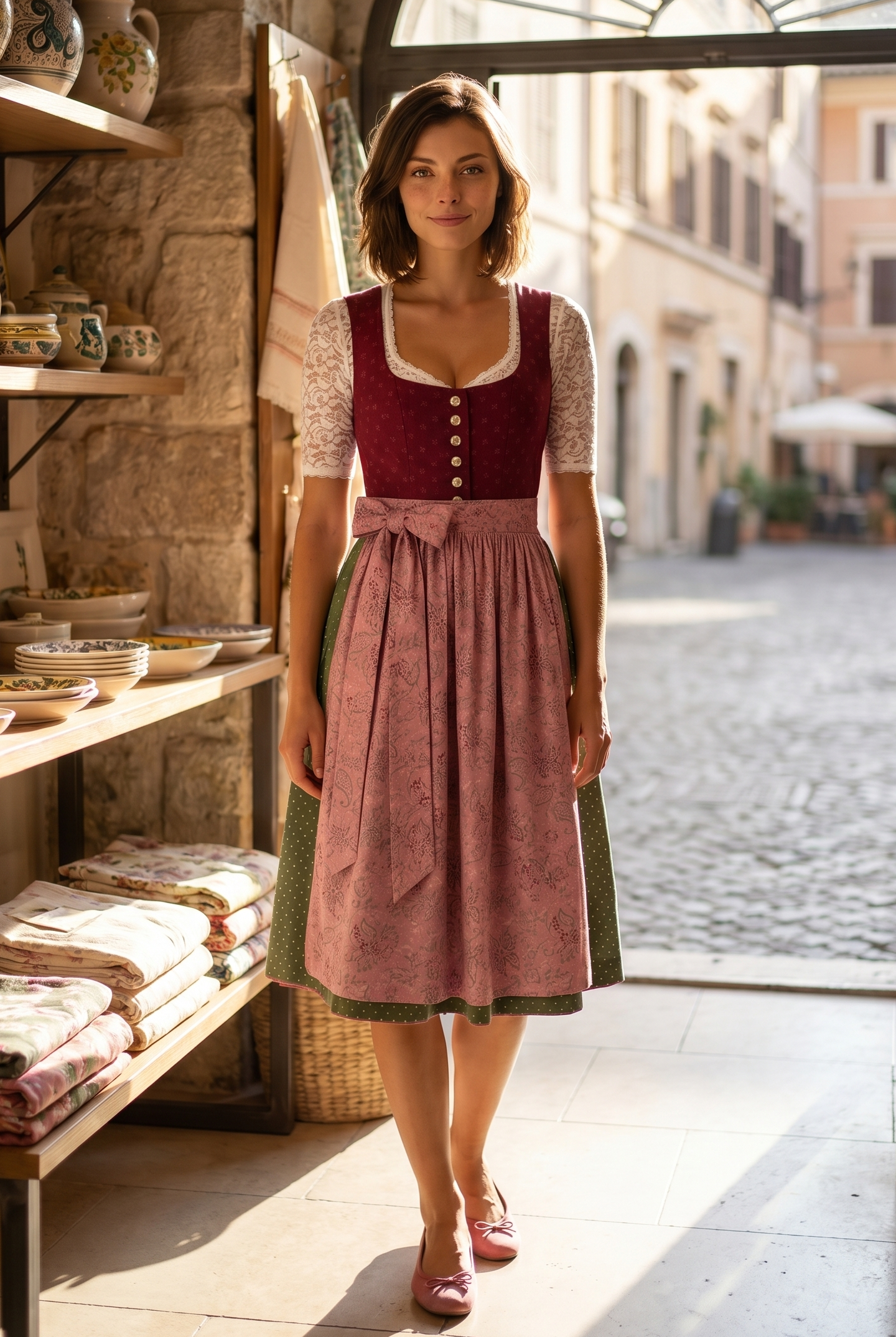 Berwin Long Dirndl 2pcs. 75cm 'Heidi' burgundy
