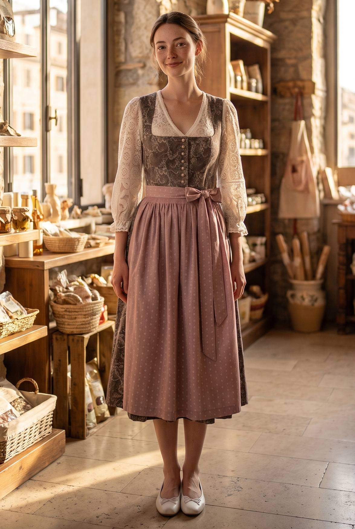Berwin Long Dirndl 2pcs. 75cm "Mathilde" old rose